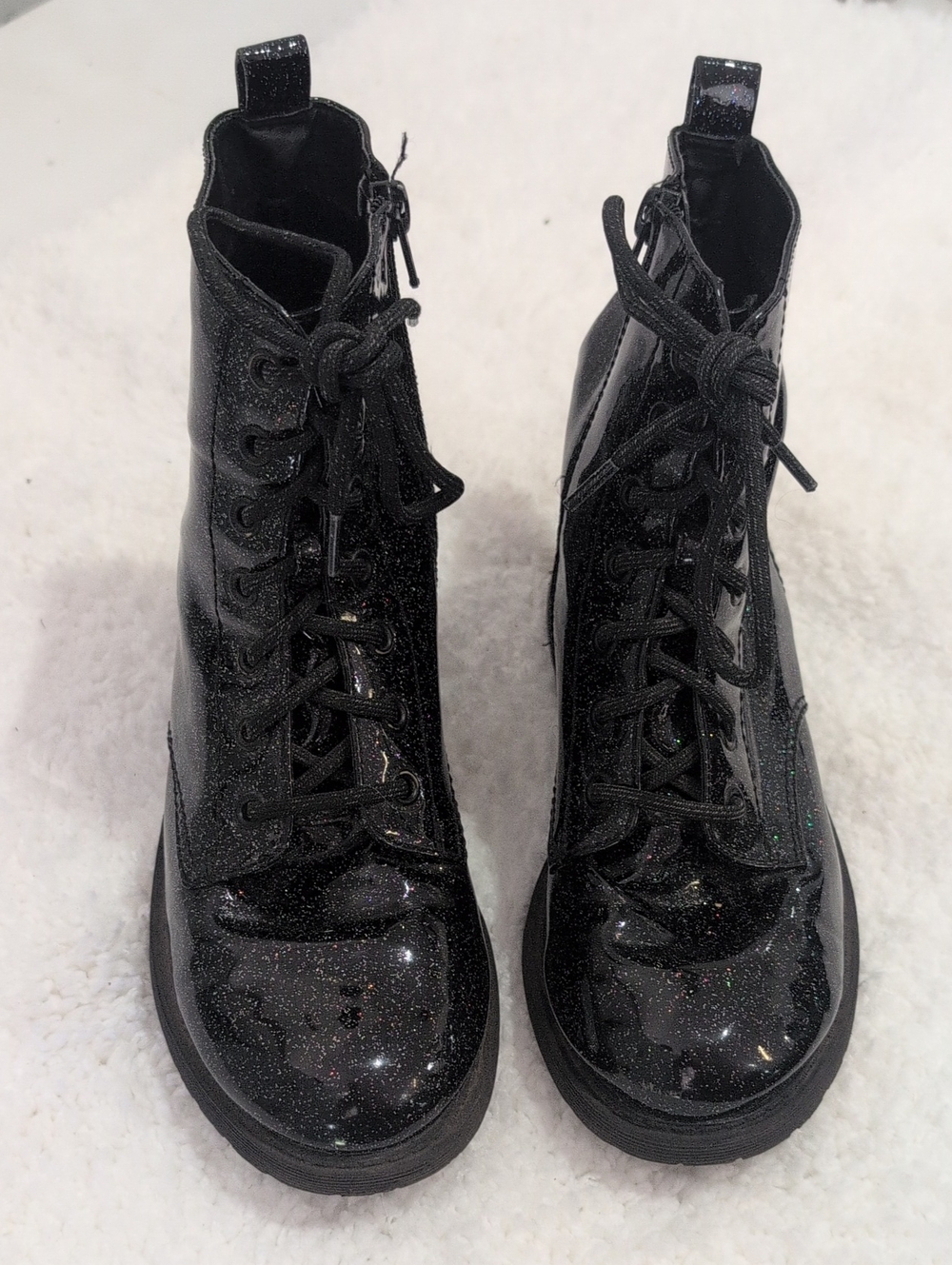 Black Glitter Lace-Up Girl's Boots